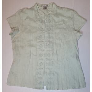 Jillian Jones Linen Embroidered Short Sleeve Blouse Top |Size L|Feminine Soft